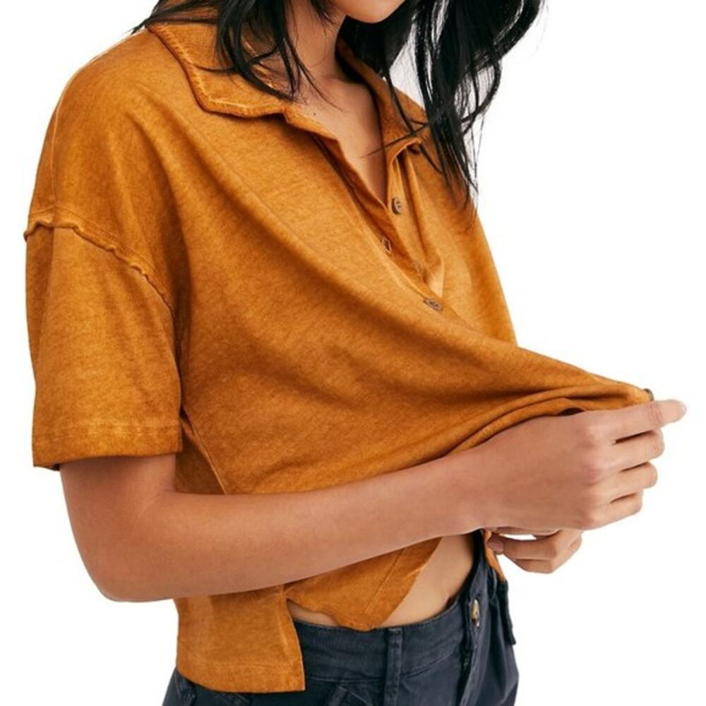 Free People Weekend Rush Button Front Cropped Top Copper Size XS NEW